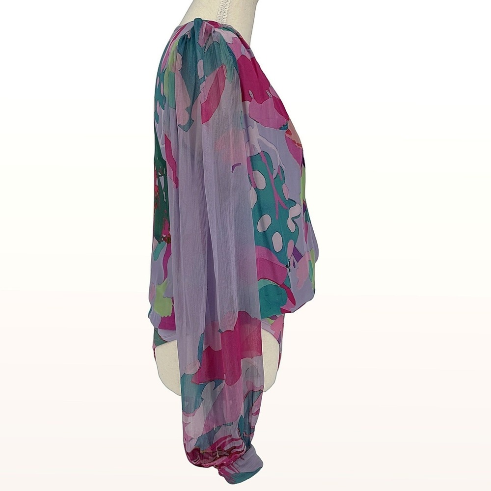 Rococo Sand Bodysuit XS Sheer Floral Deep V Boho Festival Resortwear Colorful - Picture 9 of 16
